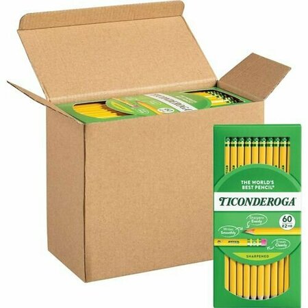DIXON TICONDEROGA Pencil, w/ Eraser, No 2 Black Lead, 2 Yellow Barrel, 240PK DIXX14634